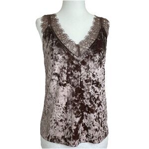Heattloom Velvet Sleeveless Blouse Lace Trim Brown 90’s Y2K-XS